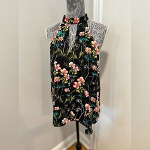 Express Womens Size: M Black/ Pink Floral Halter Top Sleeveless Keyhole Blouse.